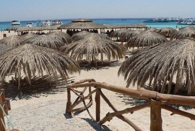 Hula Hula Island Hurghada white sandy beach and turquoise water.