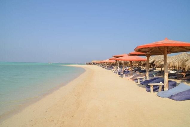 Panoramic view of the crystal clear turquoise water at Orange Bay Hurghada